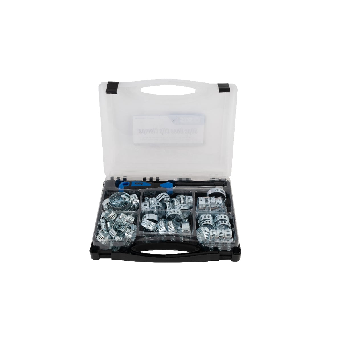 SGS 50pc Carbon Steel Zinc Plated Hose Clip Clamp Set | Hex Driver